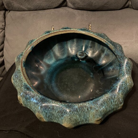 VTG 1960's Brush McCoy Scalloped Pottery Planter/Rose Bowl Vase-Blue/Green-EUC - Picture 9 of 9